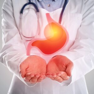 gastroenterologist with stomach graphic