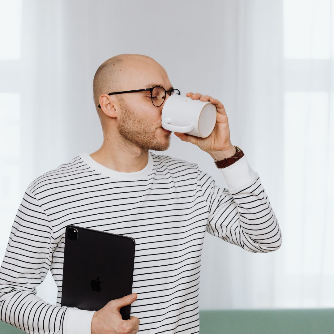 man drinking water
