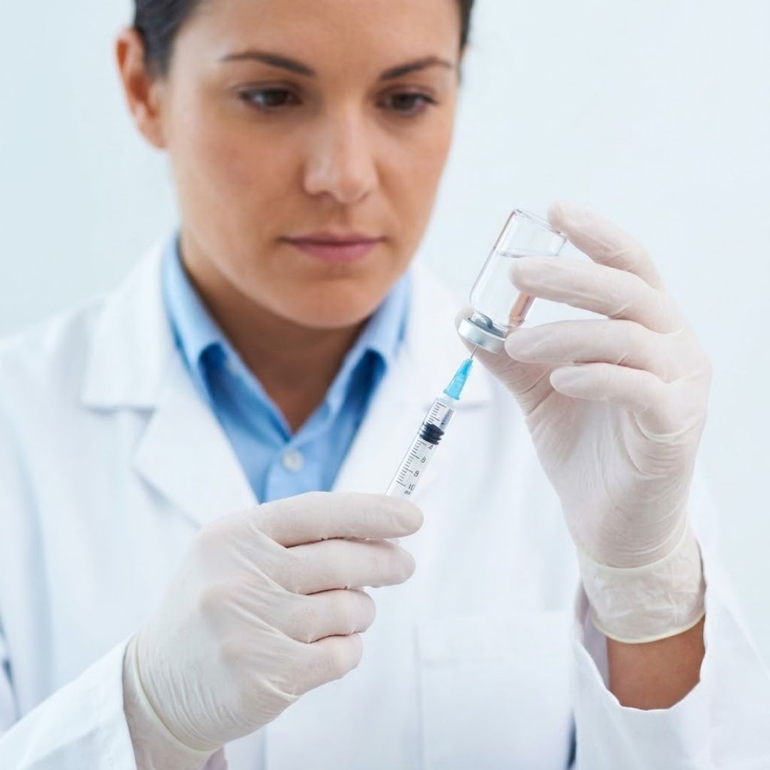 filling a needle from a glass vial